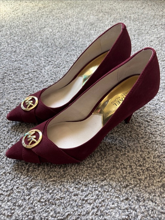 Michael Kors Shoes - Michael Kors Wine Pointed Toe Pumps with Gold MK Medallion